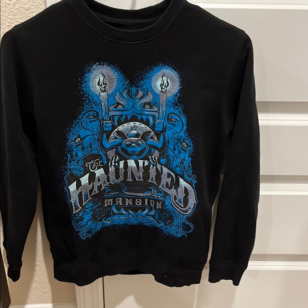 Disney Black and Blue Crewneck Sweater with Haunted Graphic
